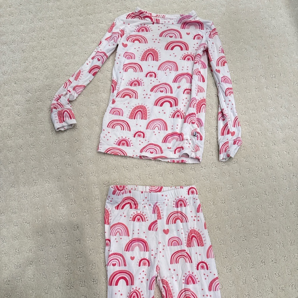 Gingham Butterflies Toddler Girl Rainbow Pajama Set 2pc Pink White Size 4T